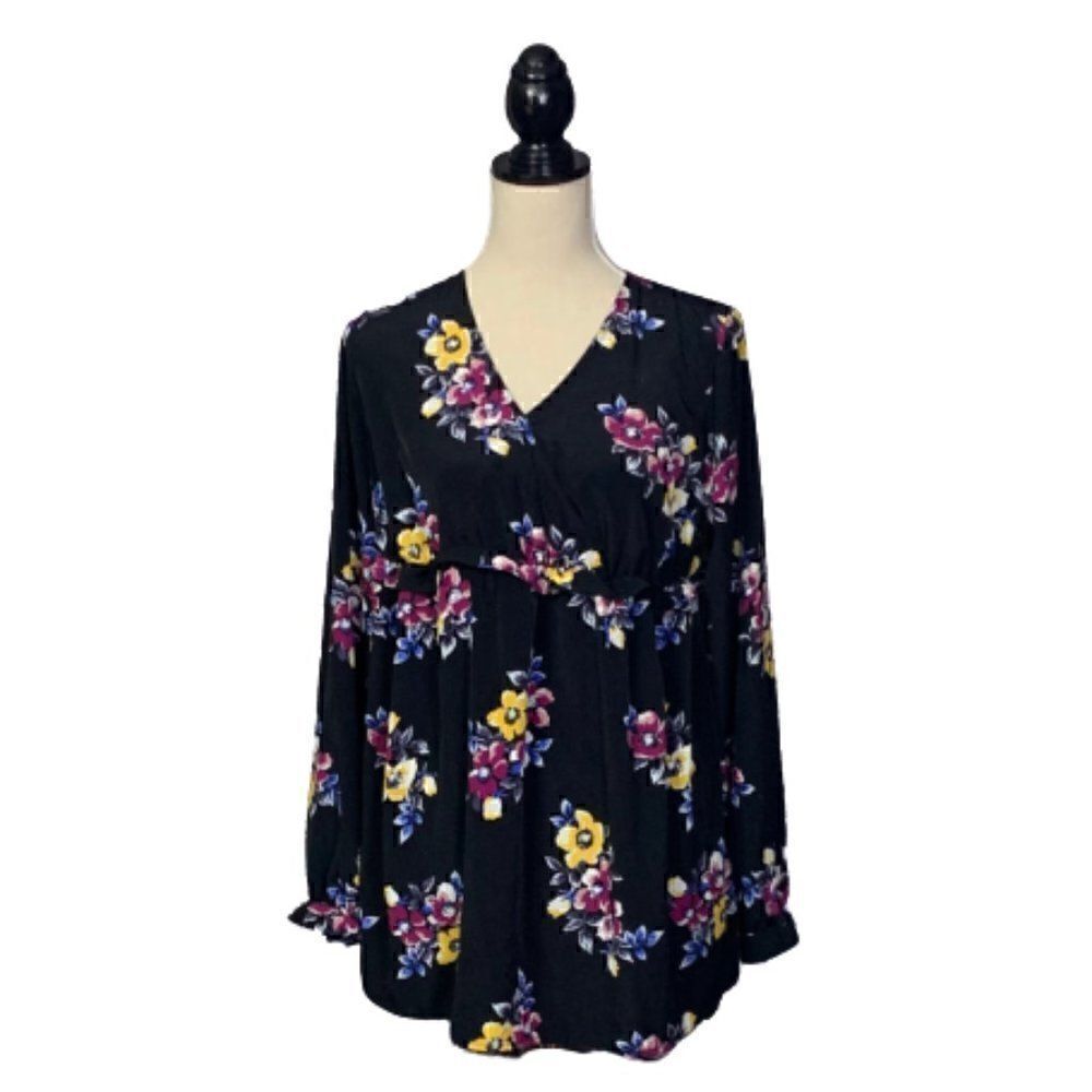 Isabel Maternity Black Floral Top Sz XS
